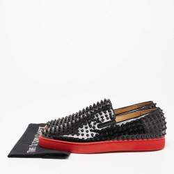 Christian Louboutin Black Patent Leather Roller Boat Spiked Slip On