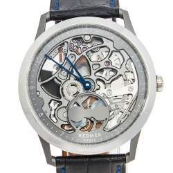 Hermes Grey Skeleton Titanium Platinum Alligator Leather Slim D Hermes