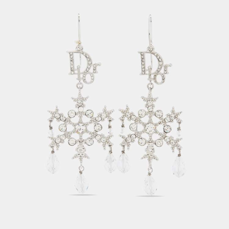 Dior Silver Tone Crystal Snowflake Drop Earrings Dior The Luxury Closet