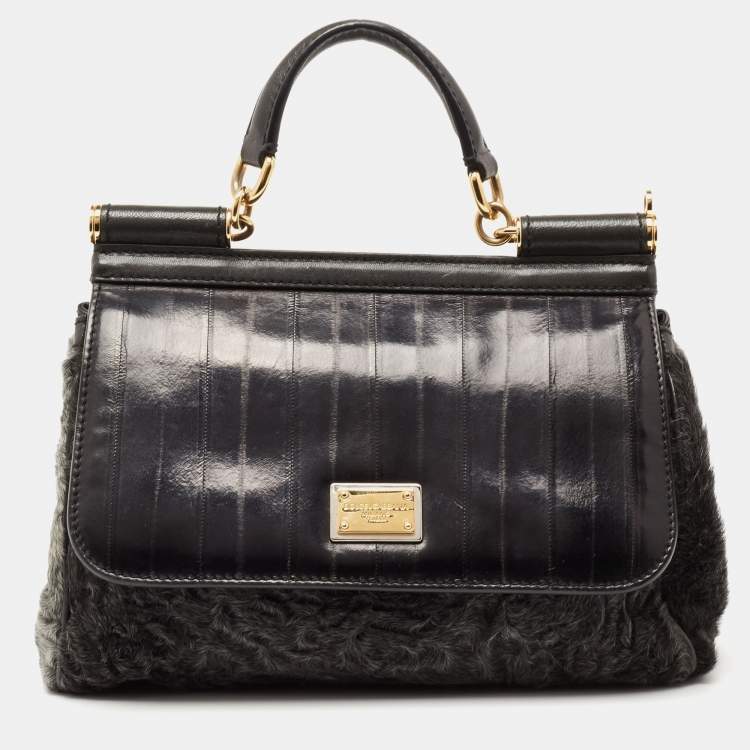 Dolce Gabbana Eel Leather And Chinchilla Fur Medium Miss Sicily Top