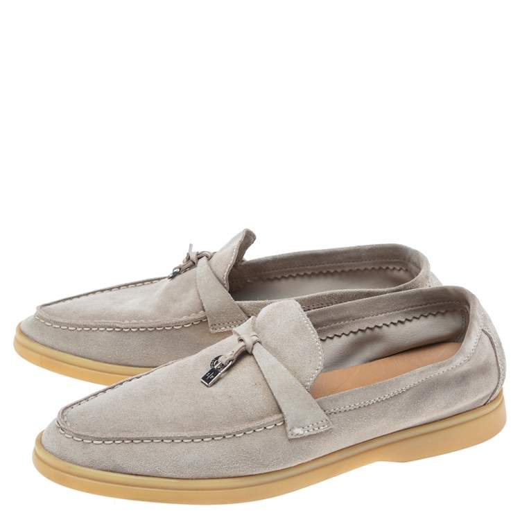 Loro Piana Grey Suede Summer Charms Walk Slip On Loafers Size 36 Loro