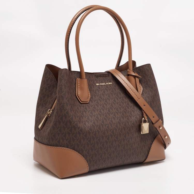 Michael Kors Brown Signature Coated Canvas And Leather Mercer Gallery