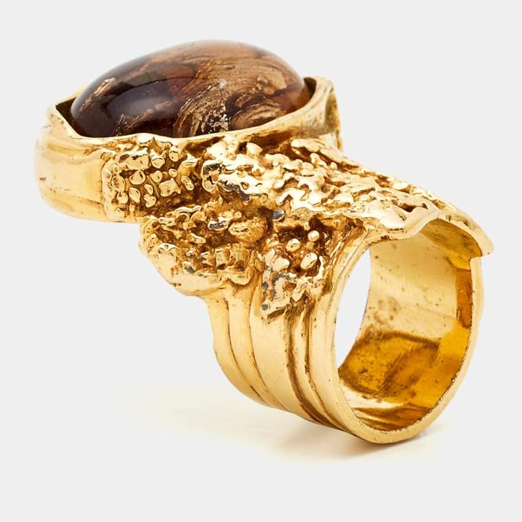 Yves Saint Laurent Arty Glass Gold Tone Ring Size Yves Saint Laurent