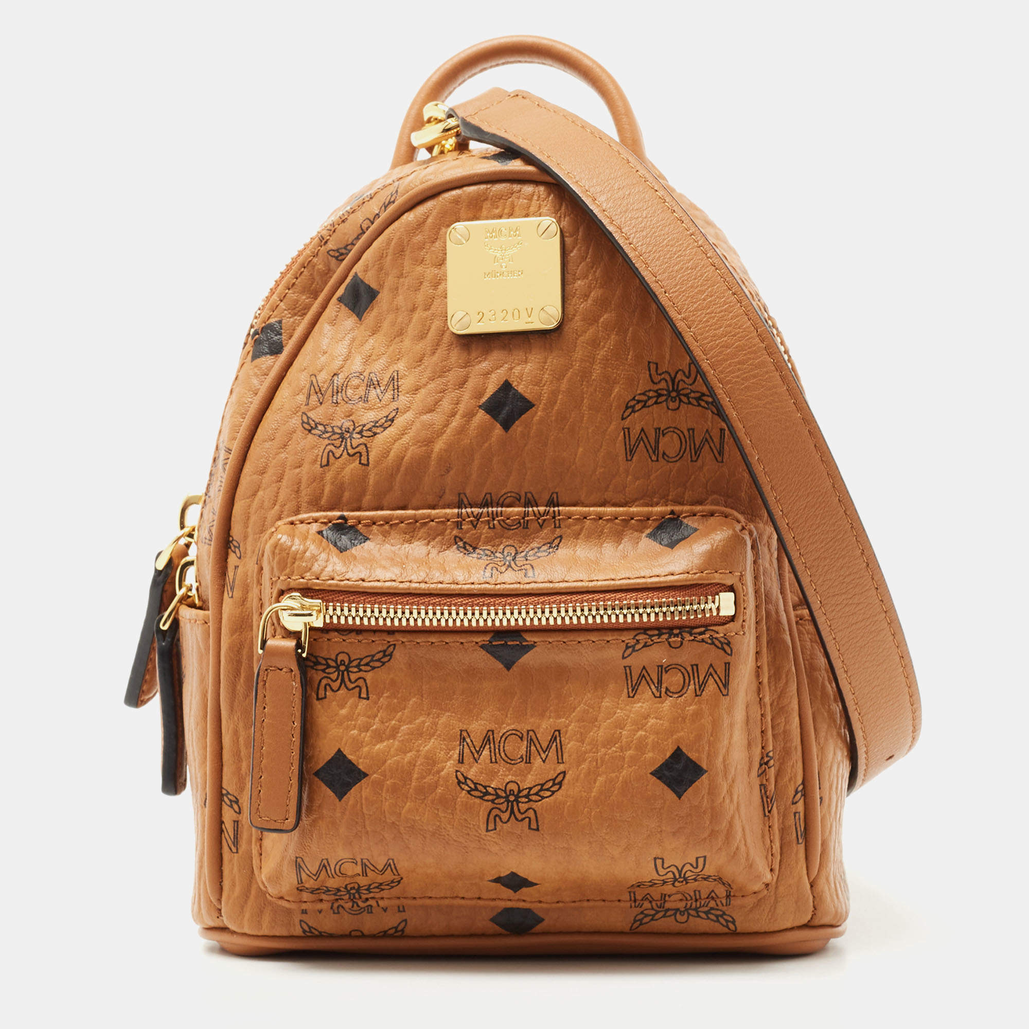 MCM Cognac Visetos Coated Canvas And Leather Mini Stark Bebe Boo Bag