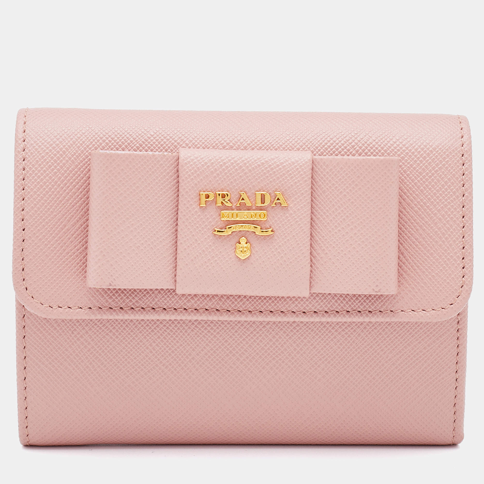 Prada Pink Saffiano Leather Bow Flap Compact Wallet Prada The Luxury