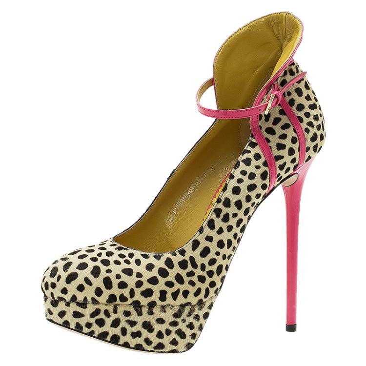 Charlotte Olympia Leopard Pony Hair Lucille Ankle Strap Platform Pumps