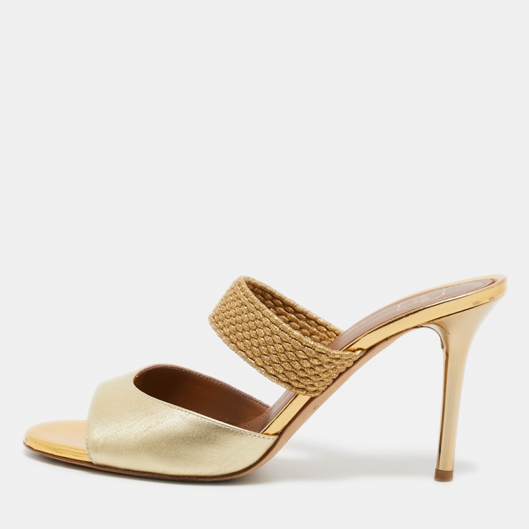 Malone Souliers Gold Textured Leather And Woven Lurex Fabric Milena