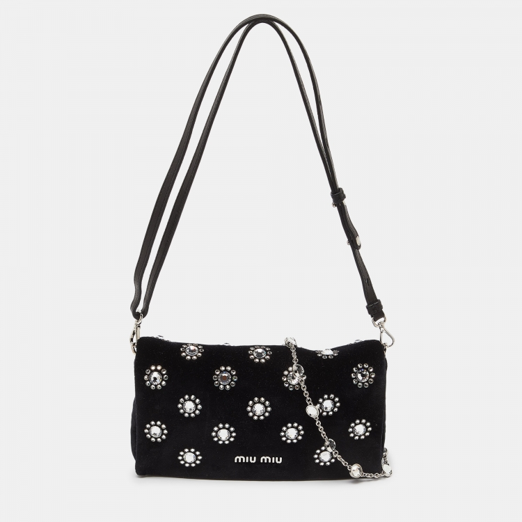 Miu Miu Black Velvet Embellished Starlight Shoulder Bag Miu Miu The