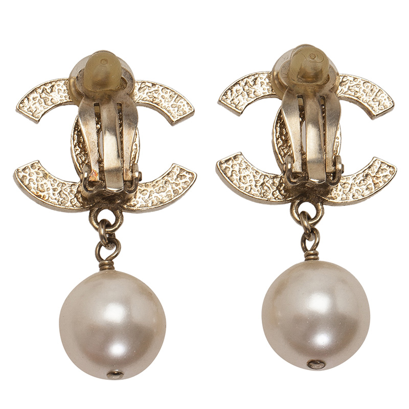 Chanel CC Large Faux Pearl Stud Dangle Earrings Buy & Sell LC