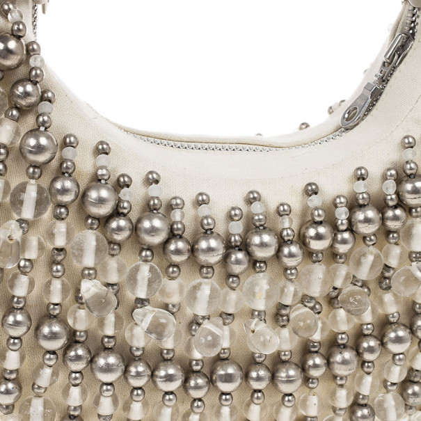 LC - Buy \u0026amp; Sell - Chloe White and Silver Beaded Crescent Hobo