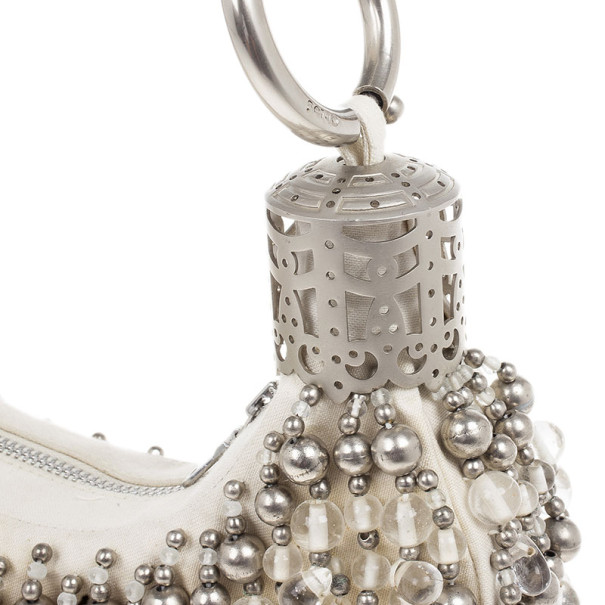 LC - Buy \u0026amp; Sell - Chloe White and Silver Beaded Crescent Hobo