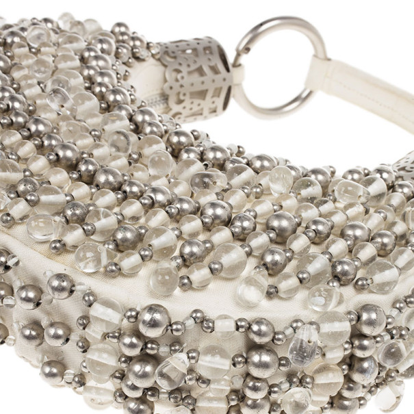 LC - Buy \u0026amp; Sell - Chloe White and Silver Beaded Crescent Hobo