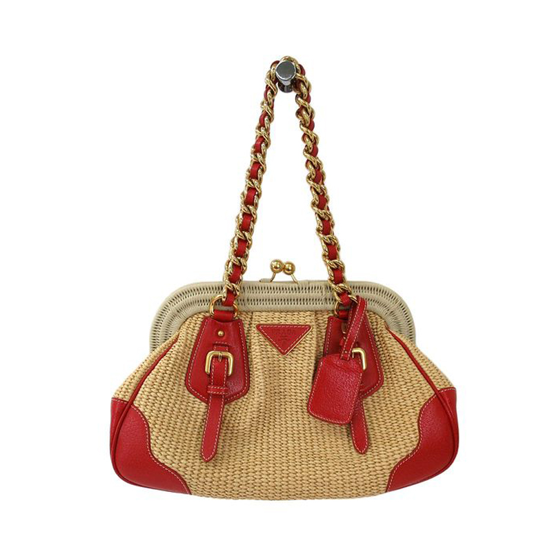 LC - Buy \u0026amp; Sell - Prada Red / Beige Woven Straw and Leather ...  