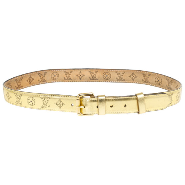 Louis Vuitton Gold Leather Mahina Perforated Belt Size 90 CM - Buy & Sell - LC