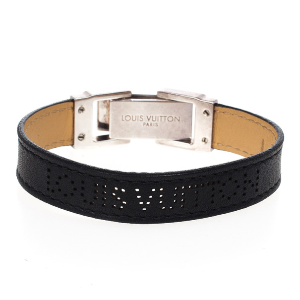 Louis Vuitton Black Leather Silver Clasp Unisex Bracelet 18 CM - Buy & Sell - LC