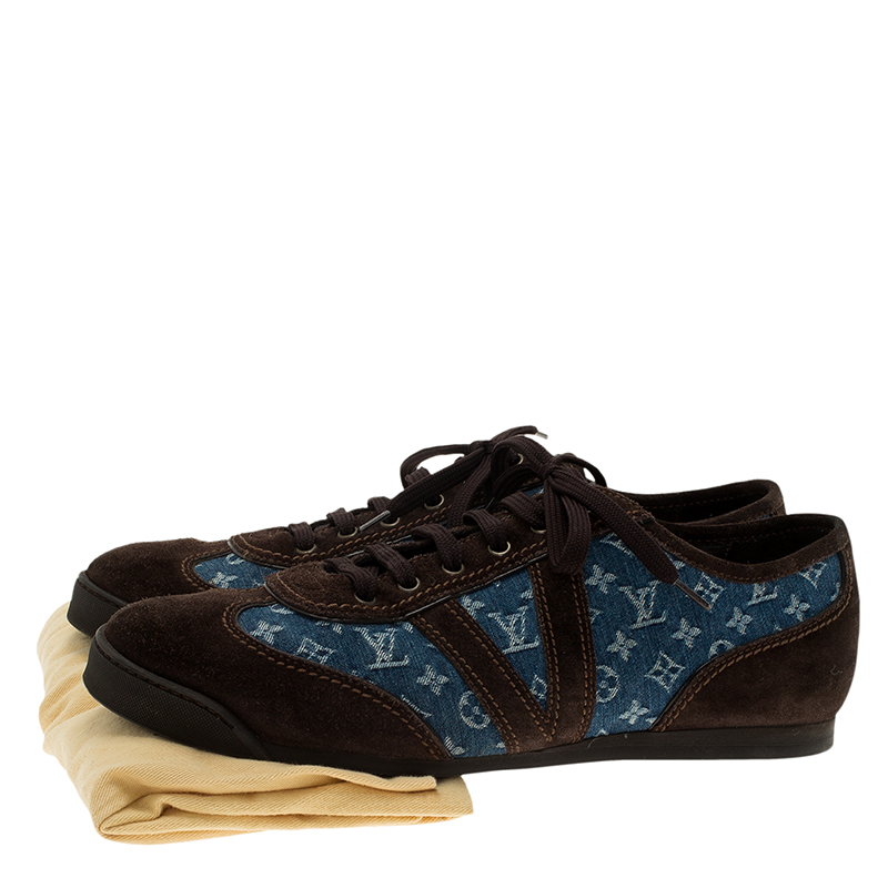 Louis Vuitton Blue Monogram Denim and Brown Suede Sneakers Size 43 - Buy & Sell - LC