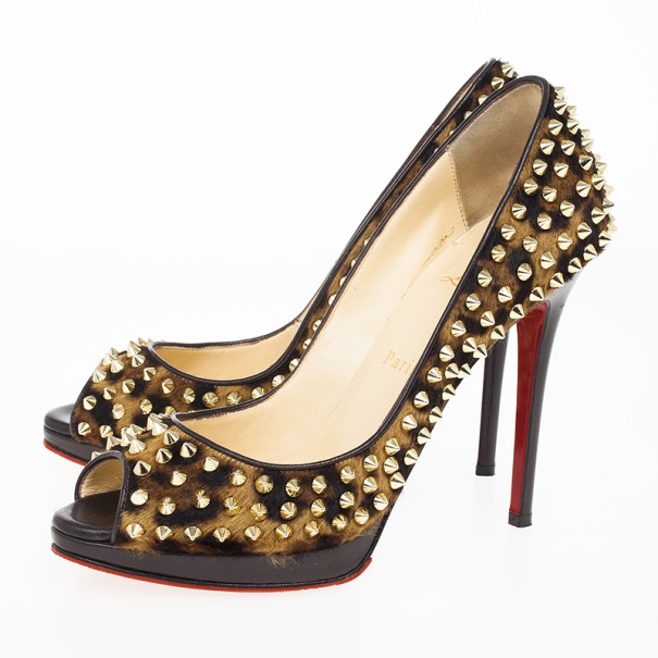 louboutin studded mens shoes - christian louboutin pumps Black pony hair gold-tone studded spikes ...