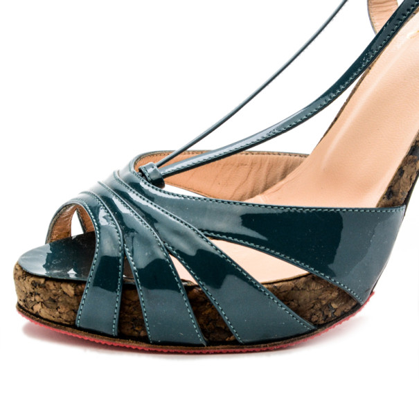 christian louboutin patent leather Activa sandals Black cork heels ...