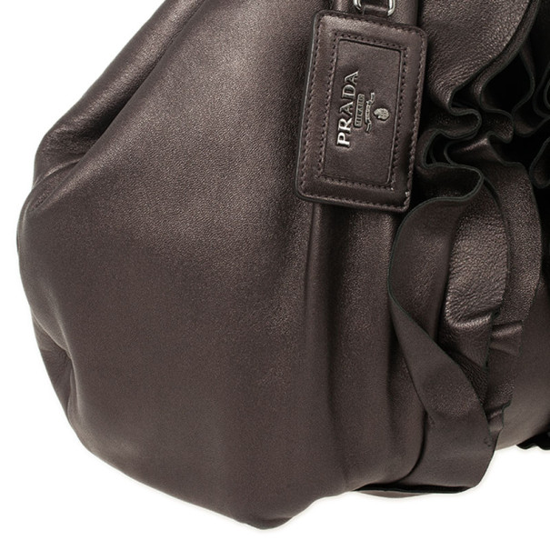LC - Buy \u0026amp; Sell - Prada Grey Nappa Leather Ruffle Shoulder Bag