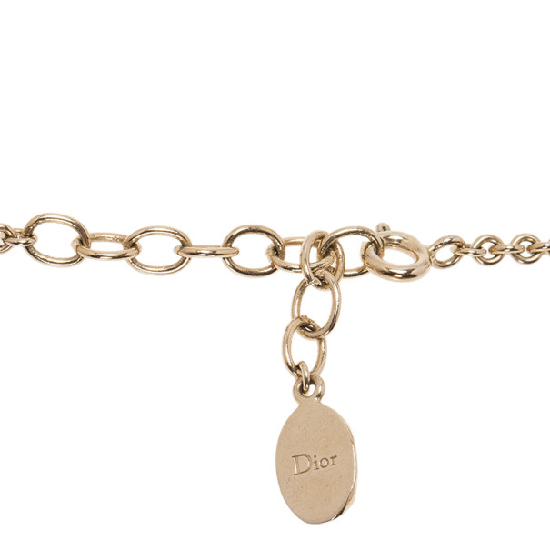 LC Buy & Sell Dior Letters Charm Beige Enamel Gold Tone Necklace