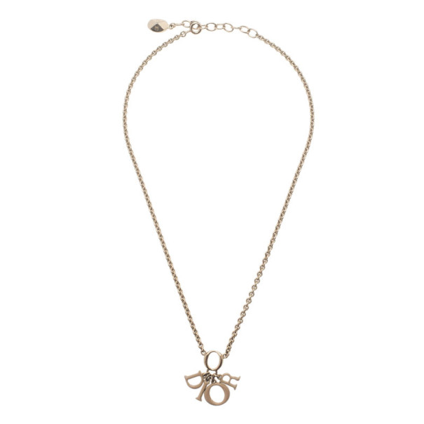 LC Buy & Sell Dior Letters Charm Beige Enamel Gold Tone Necklace