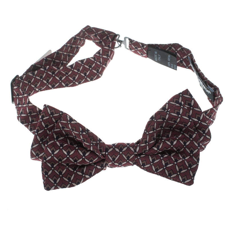 Фото #1: Dolce and Gabbana Burgundy Printed Silk Double Layer Bow Tie