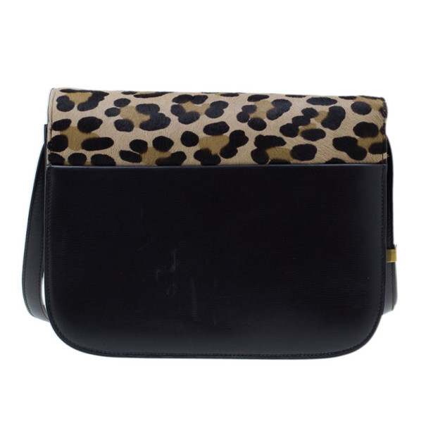 celine leopard print leather handbag  