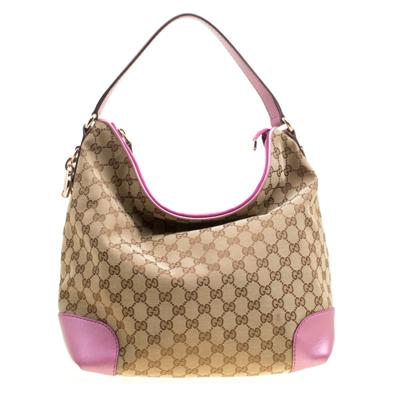 Фото #1: Gucci Beige/Pink GG Canvas and Leather Medium Heart Bit Hobo