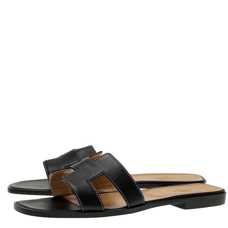Hermes Black Leather Oran Sandals Size 41 Buy &amp; Sell LC