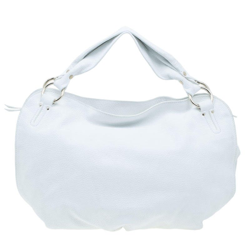 celine white leather handbag hobo
