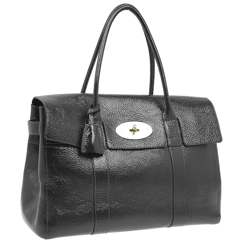 Mulberry Dark Grey Patent Leather Bayswater Satchel Bag - Buy & Sell - LC