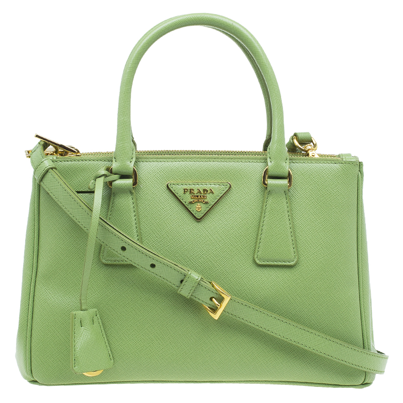Prada Lime Green Saffiano Lux Leather Mini Double Zip Tote Buy & Sell