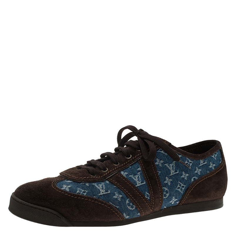 Louis Vuitton Blue Monogram Denim and Brown Suede Sneakers Size 43 - Buy & Sell - LC