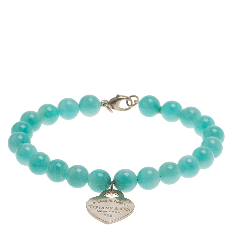 Tiffany & Co. Return To Tiffany Amazonite Beads Mini Heart Tag Silver