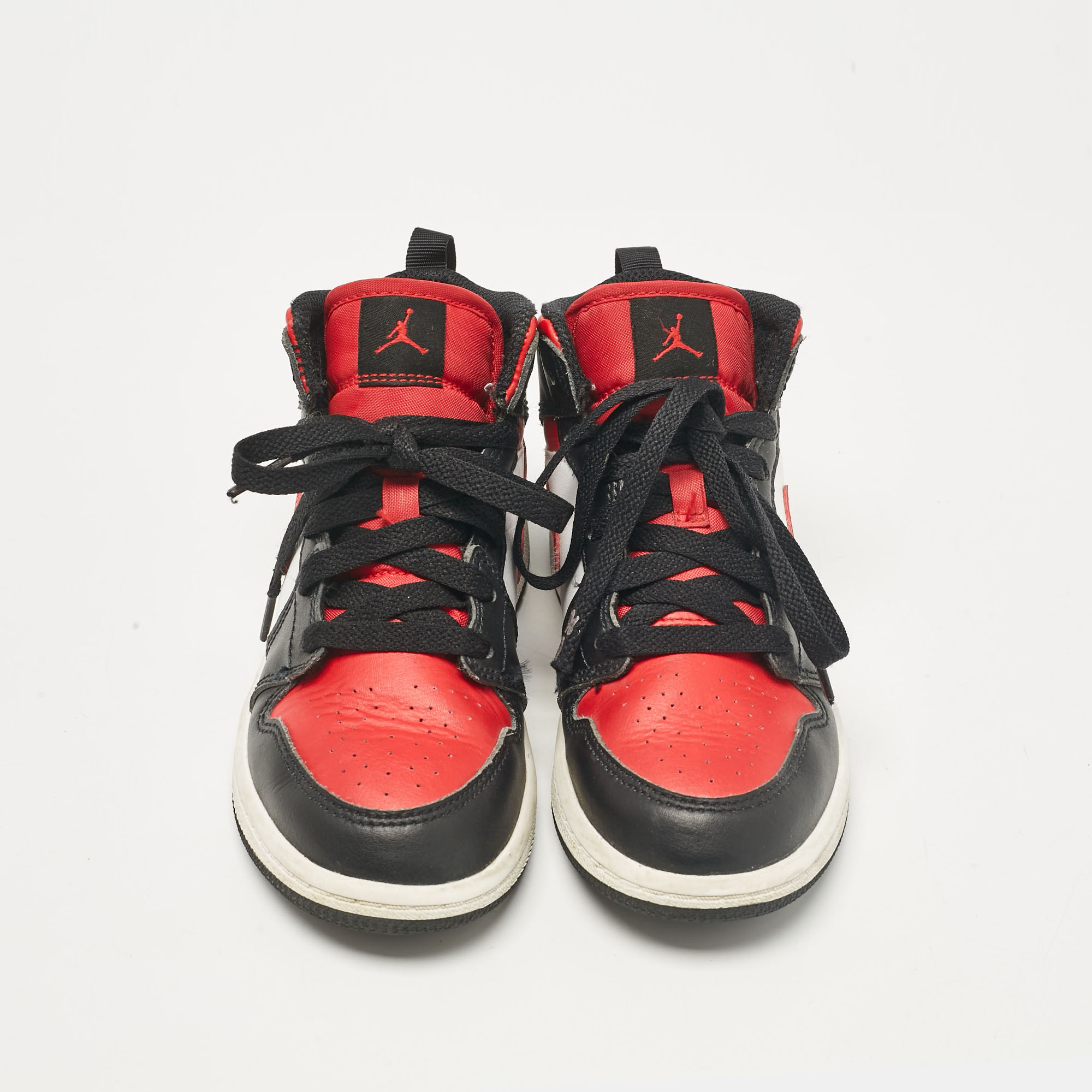 Air Jordans Tricolor Leather Jordan 1 Mid PS Black Fire Red Sneakers Size 31 (kids)