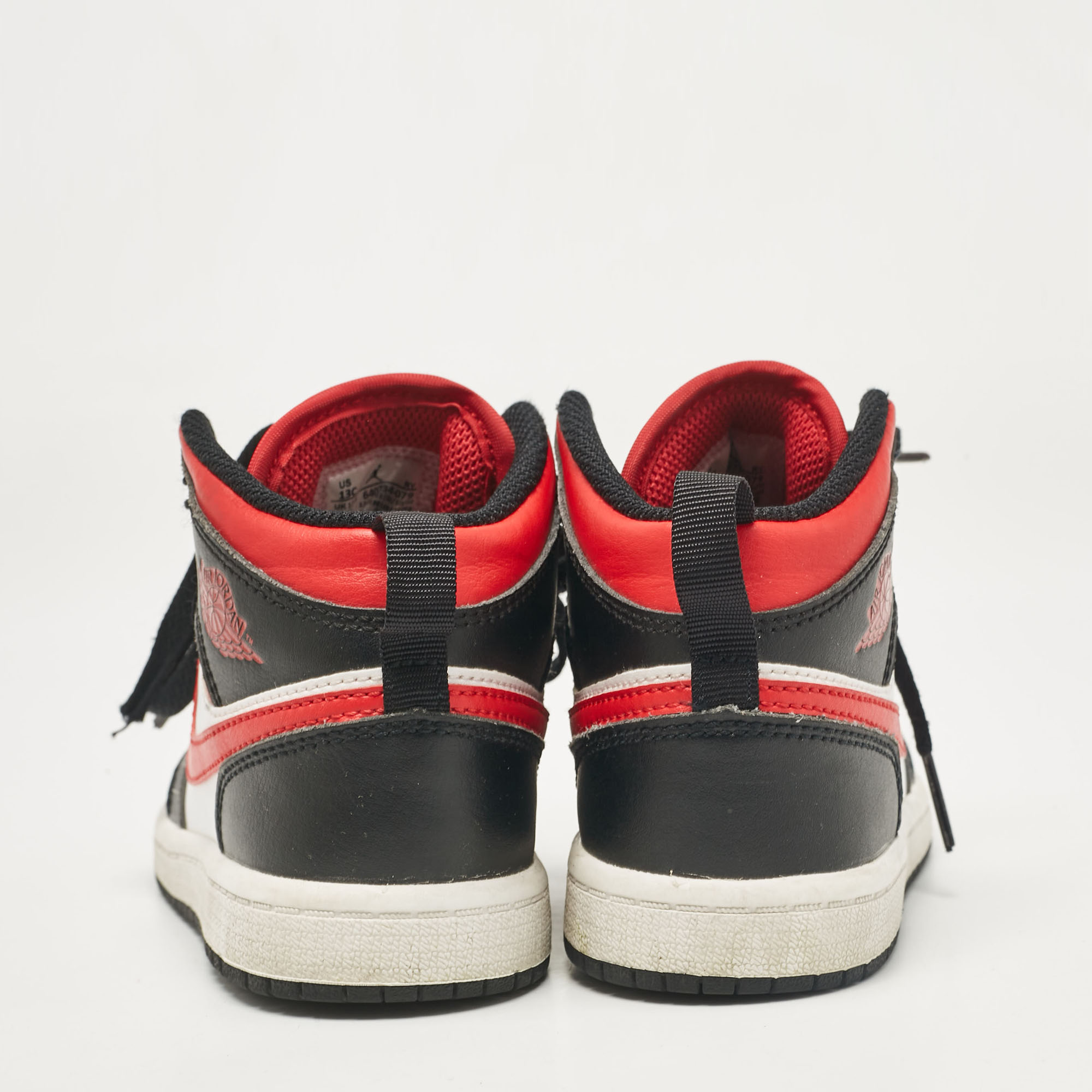 Air Jordans Tricolor Leather Jordan 1 Mid PS Black Fire Red Sneakers Size 31 (kids)