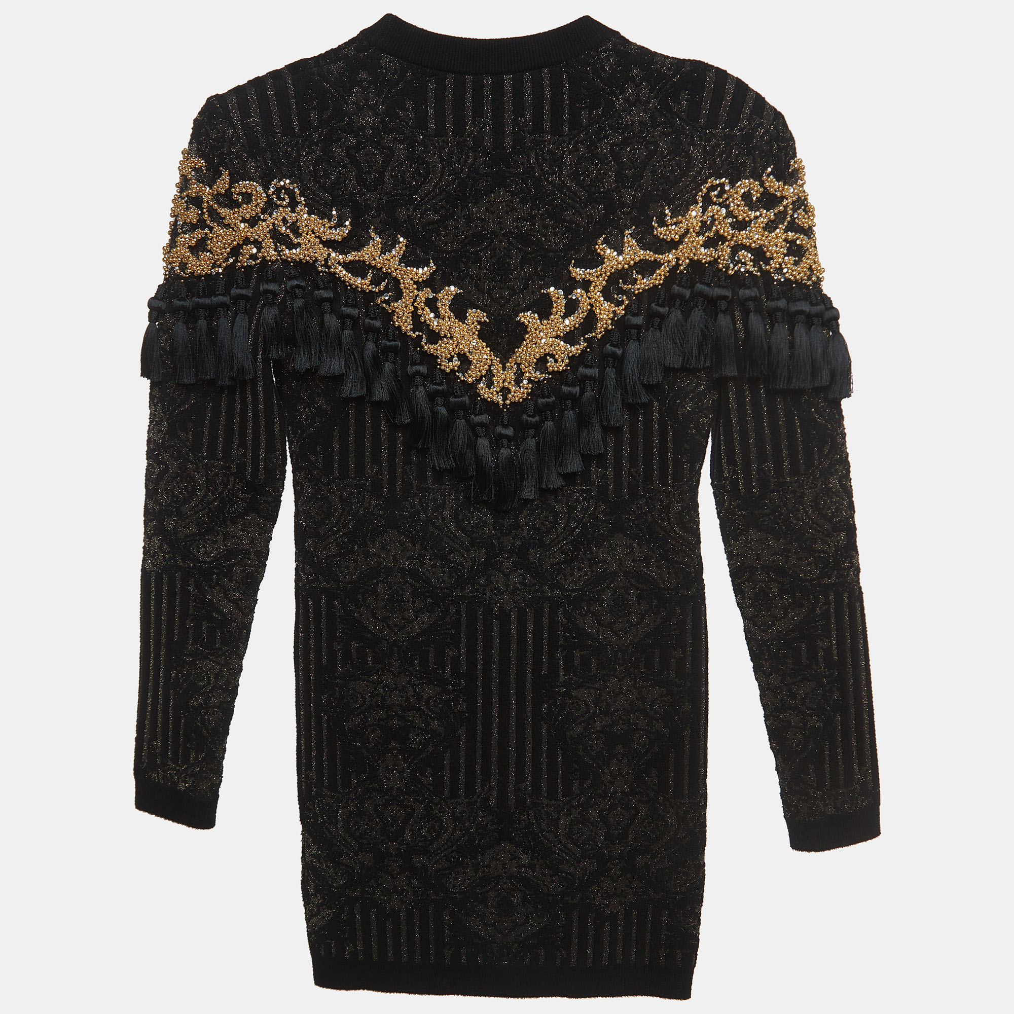 Balmain Black/Gold Jacquard Knit Tasseled Dress (12 Yrs)