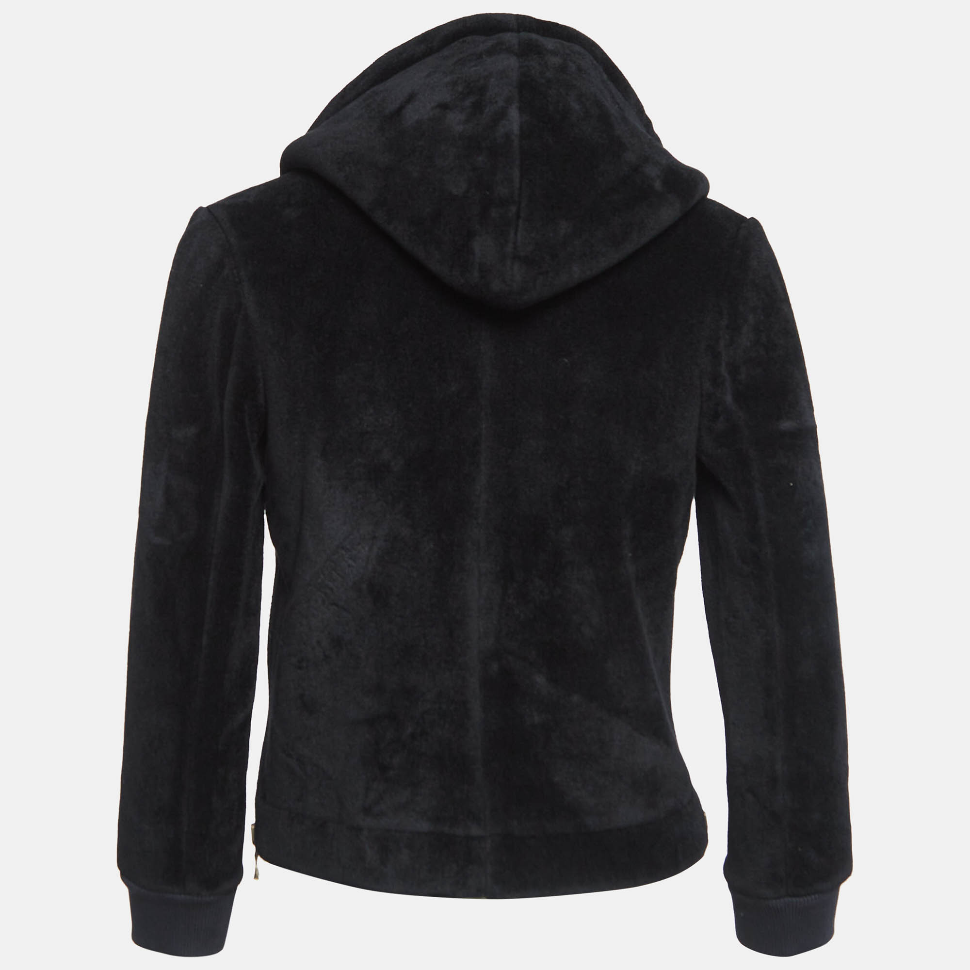 Balmain Black Velvet Double Breasted Button Detail Hoodie 8A