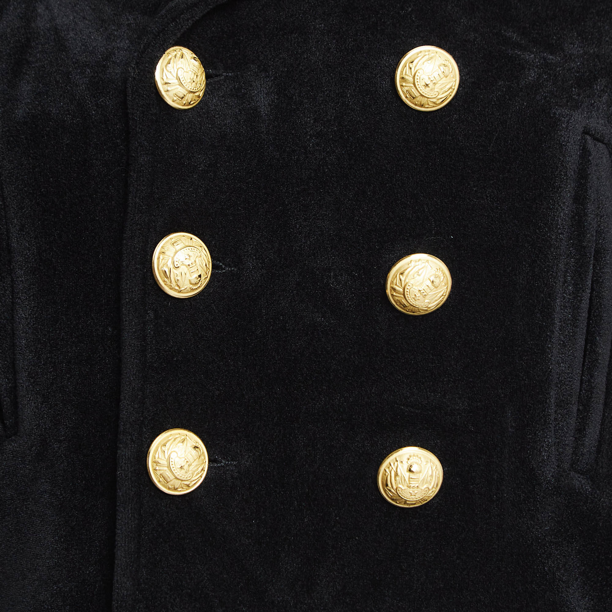 Balmain Black Velvet Double Breasted Button Detail Hoodie 8A