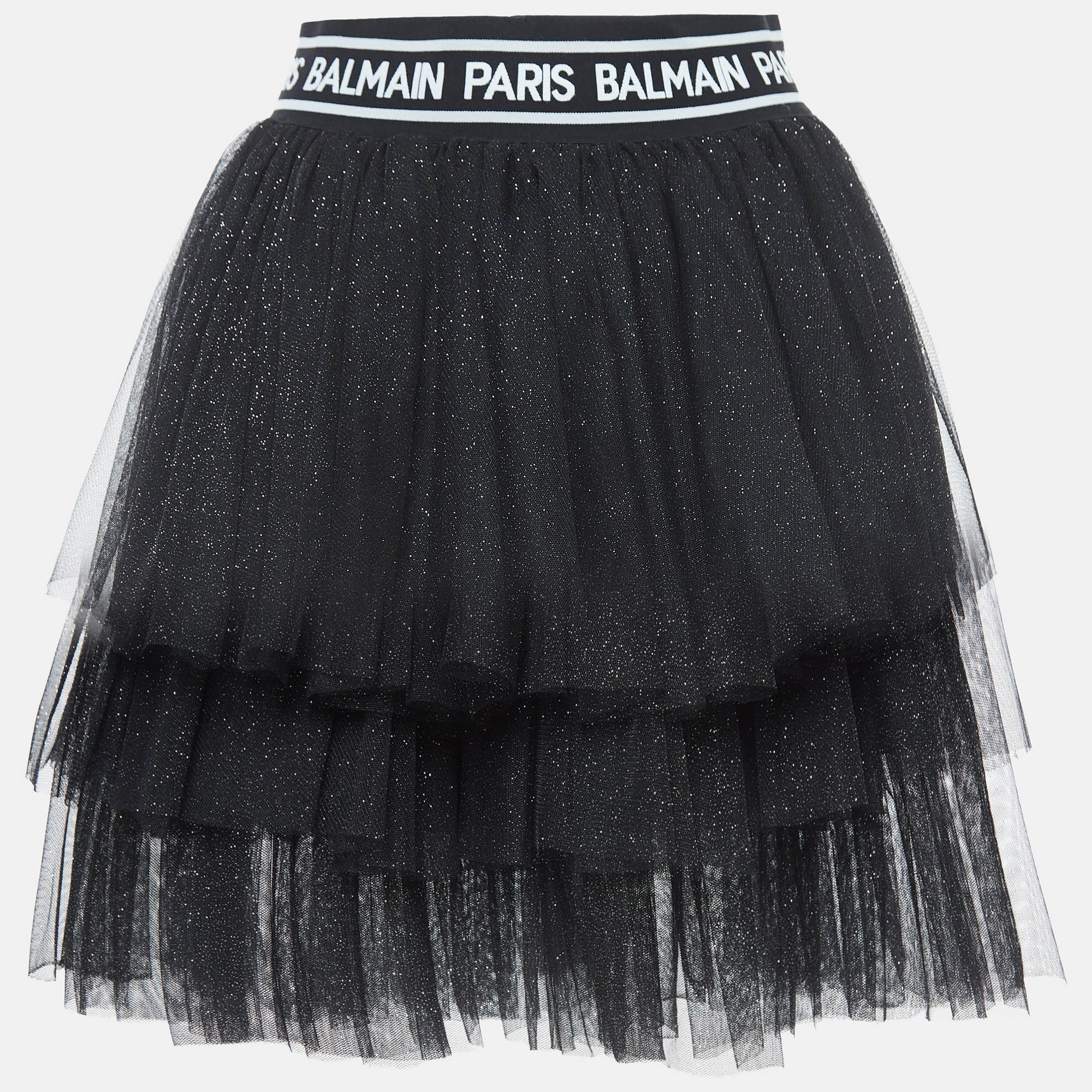 Balmain Black Glitter Tulle Tiered Skirt (14 Yrs)