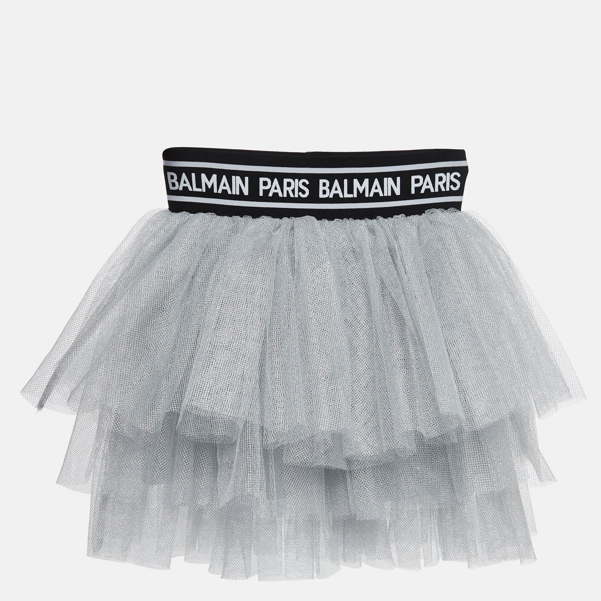 Balmain Metallic Silver Tulle Tiered Skirt (10 Yrs)