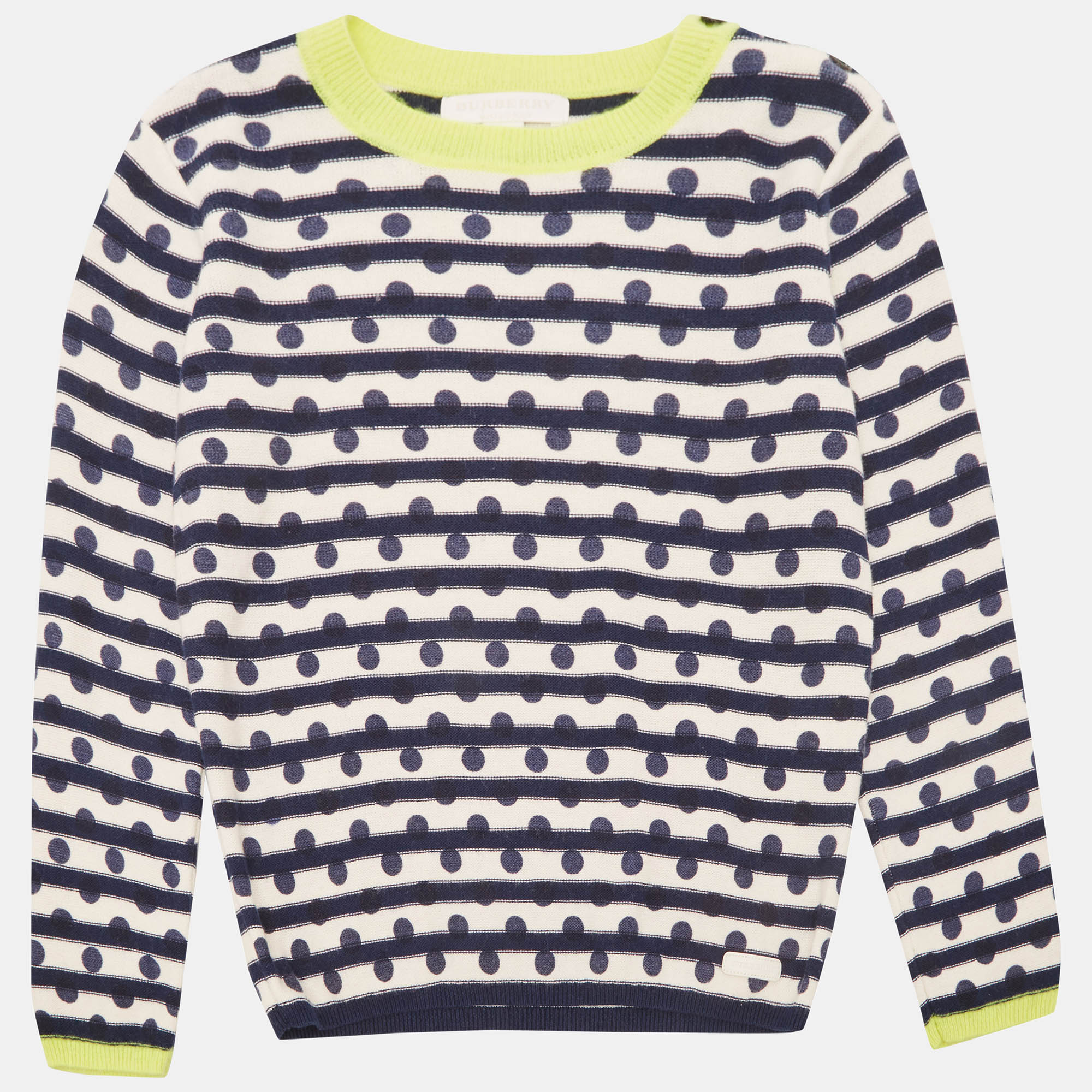 Burberry Children White/Navy Blue Cotton Full Sleeve Sweater 8 Yrs