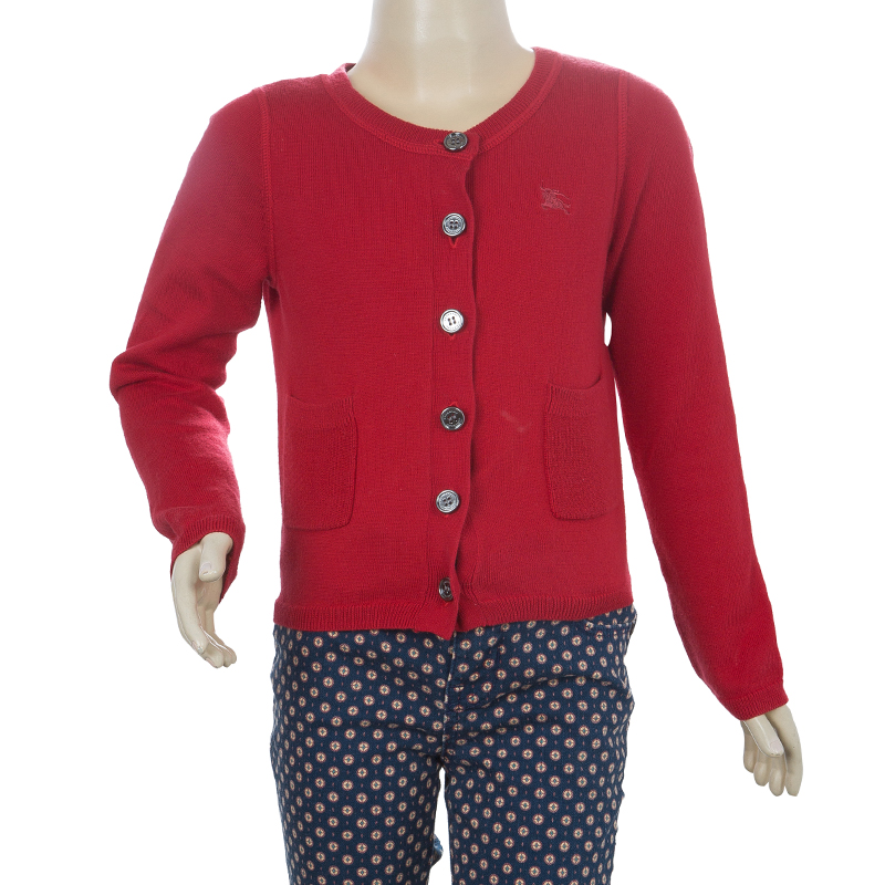 Burberry Children Red  Long Sleeve Button Down Cardigan 7 Yrs