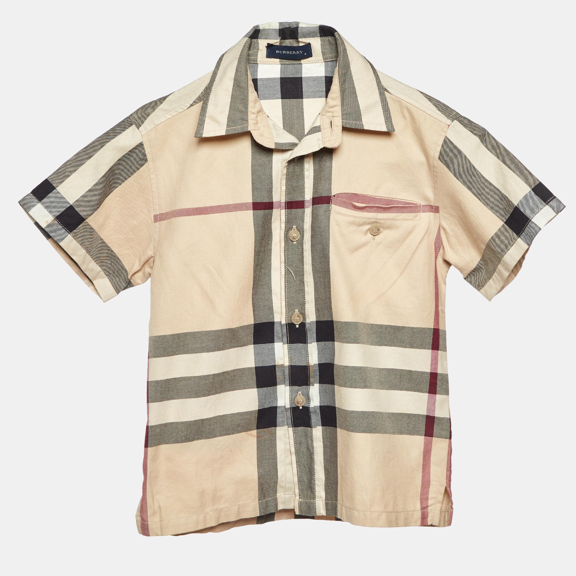 Burberry Beige Tartan Cotton Button Front Kids Shirt 4 Yrs