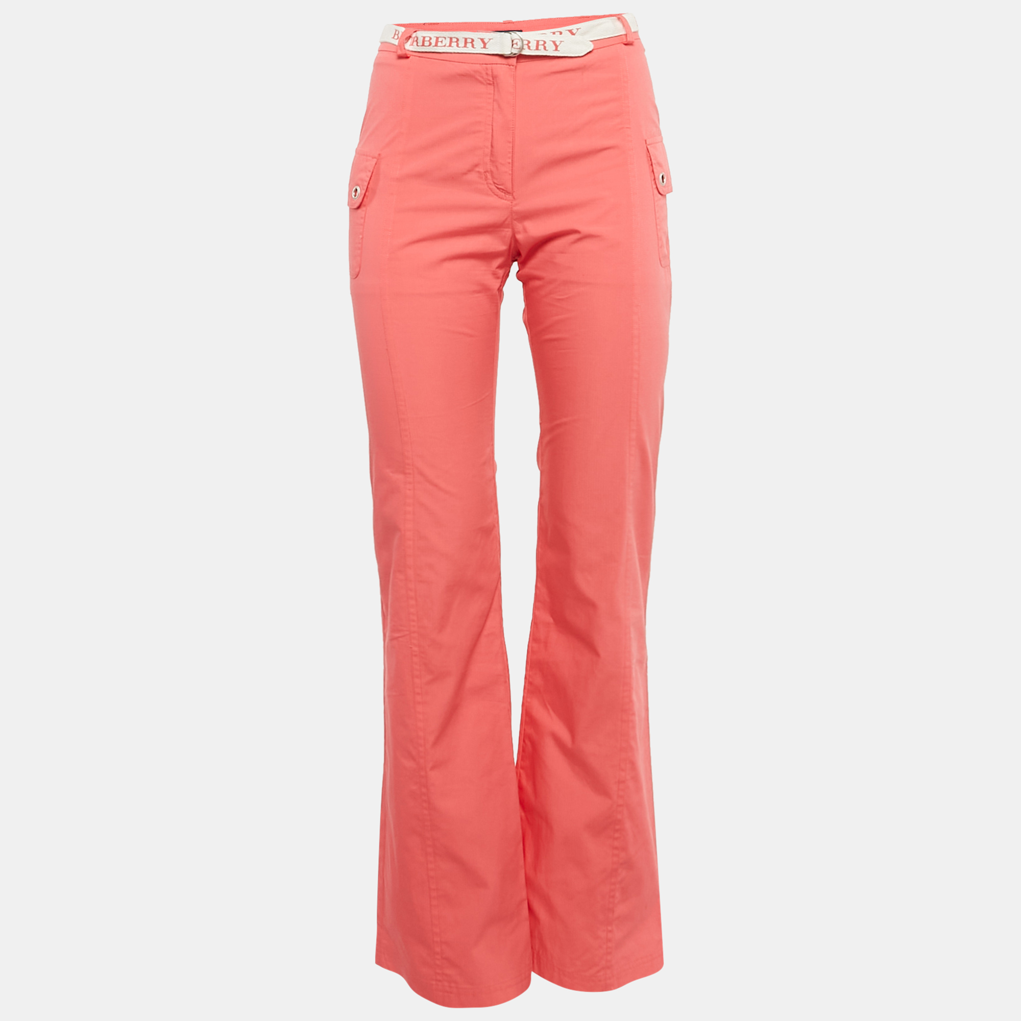 Burberry Pink Cotton Logo Detail Belted Wide Leg Pants 14 Yrs