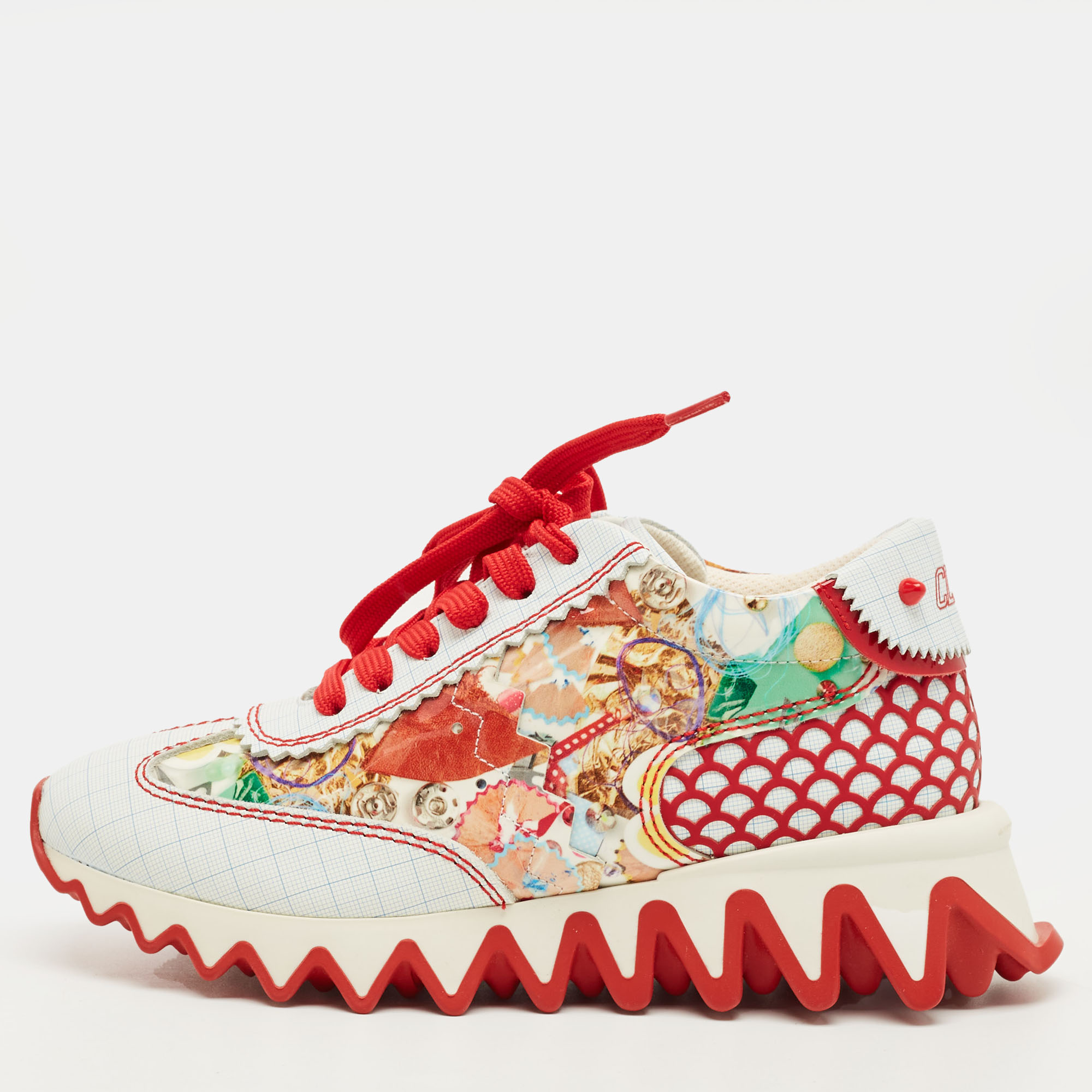 Christian Louboutin Multicolor Patent and Leather Mini Shark Sneakers Size 33
