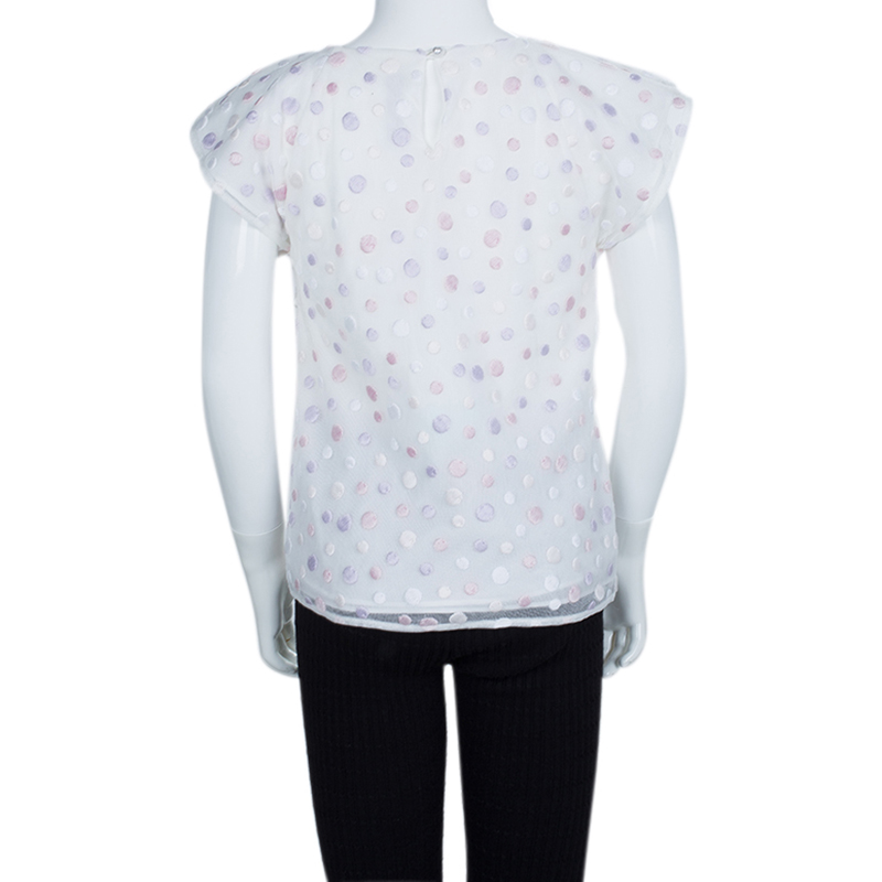Dior White Mesh Multicolor Polka-Dot Embroidered Top 10 Yrs