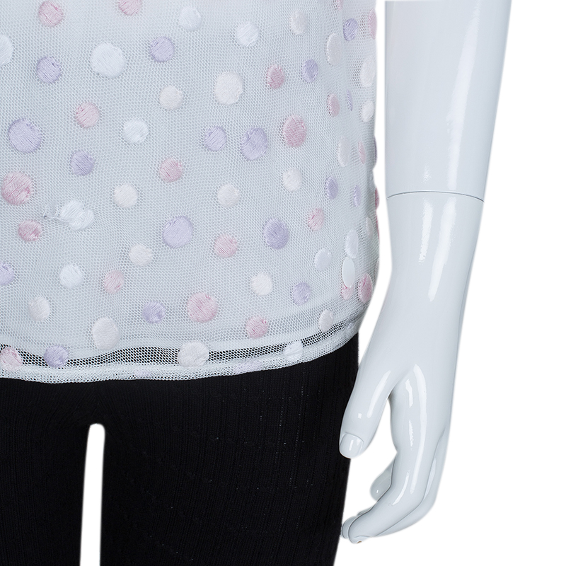 Dior White Mesh Multicolor Polka-Dot Embroidered Top 10 Yrs