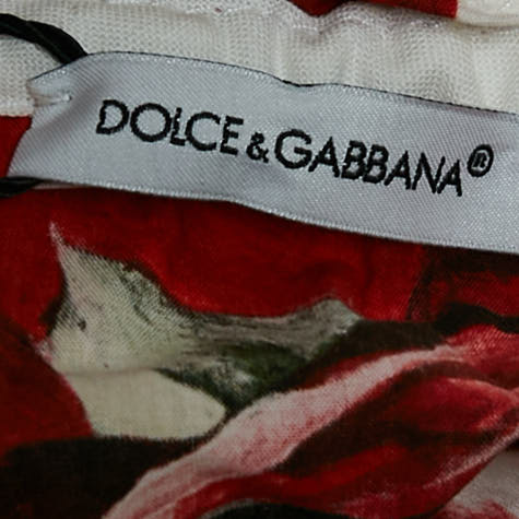 Dolce & Gabbana Red Floral Print Poplin Tiered Dress 24-30 M