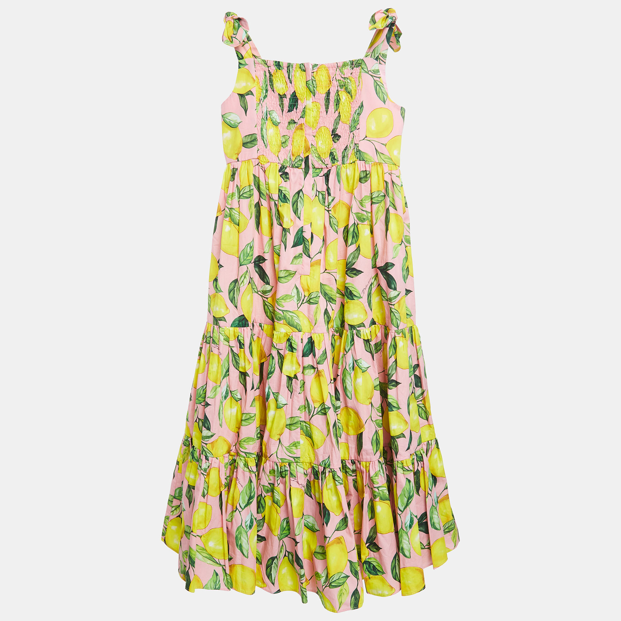 Dolce & Gabbana Pink Lemon Print Cotton Poplin Dress (11-12 Yrs)